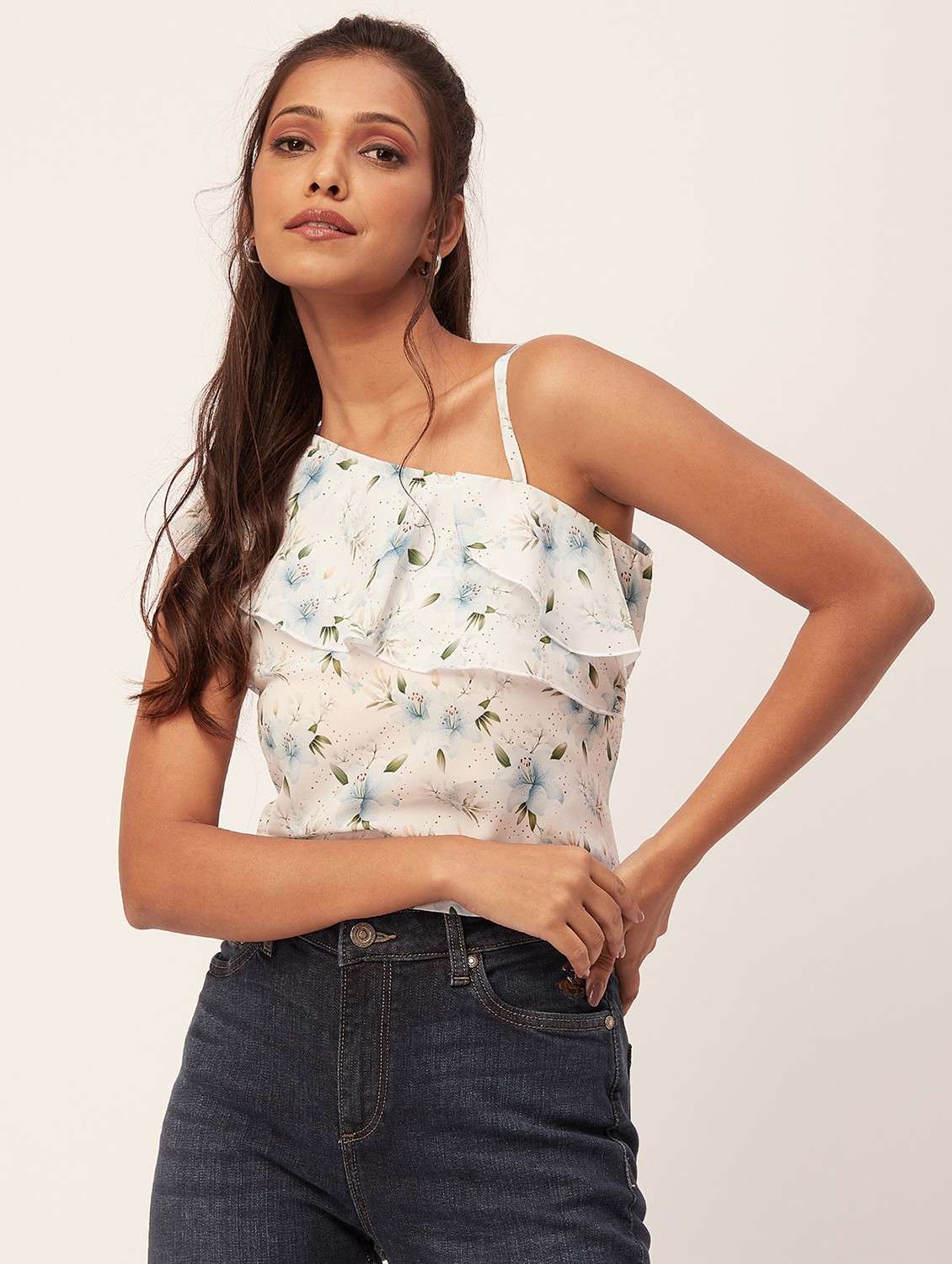 white floral print crop top