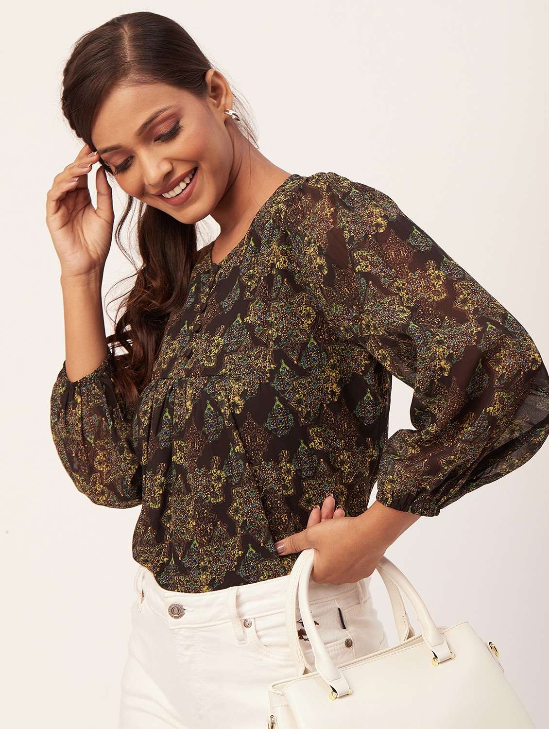 brown printed regular top - 20387234 -  Standard Image - 1