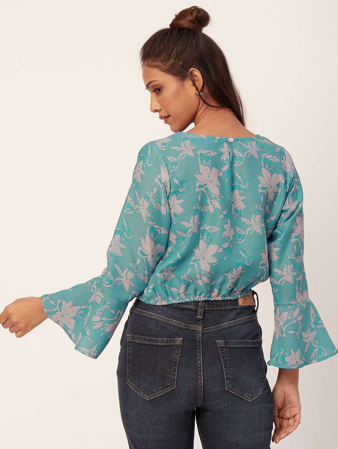 turquoise floral print blouson top - 20387243 - Standard Image - 4