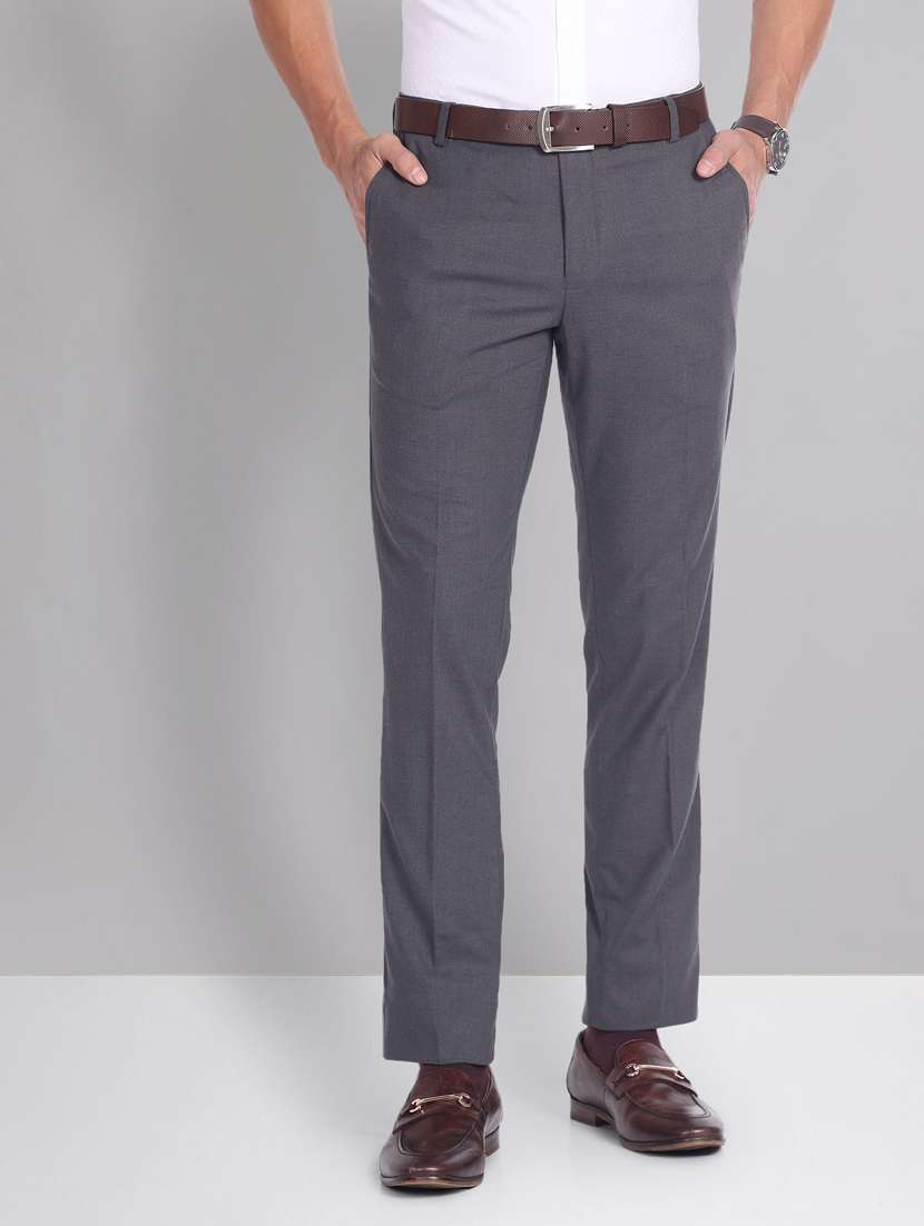 men grey terry rayon flat front trousers formal trouser