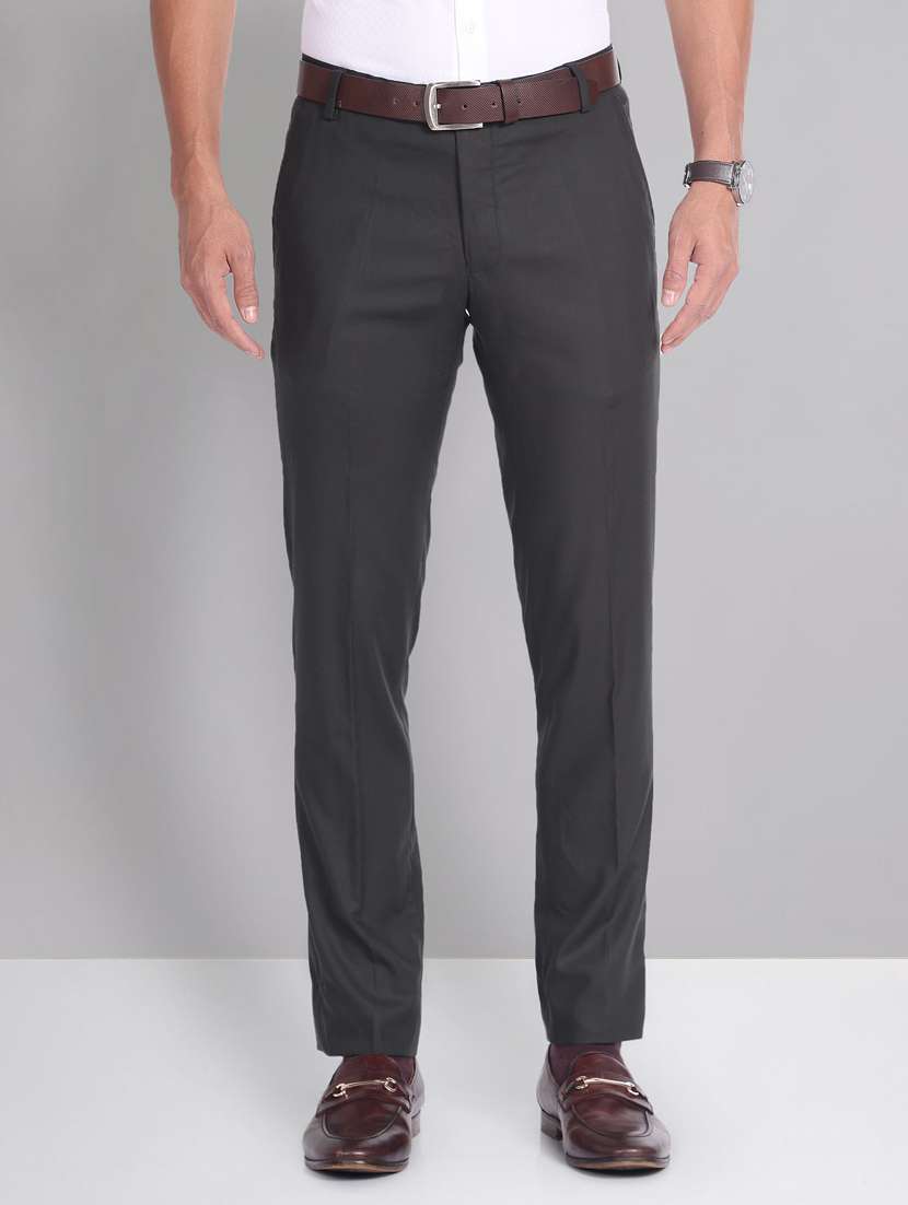 men charcoal terry rayon slim fit trousers formal trouser
