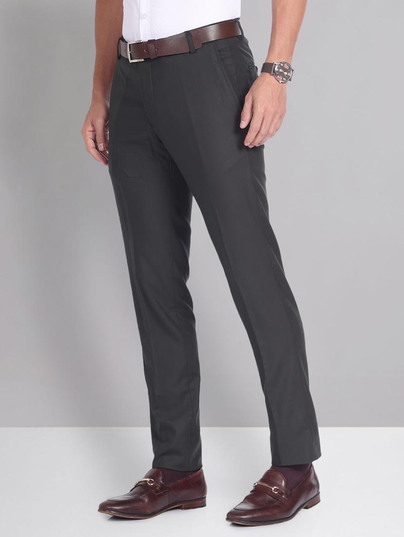 men charcoal terry rayon slim fit trousers formal trouser - 20387850 - Standard Image - 1