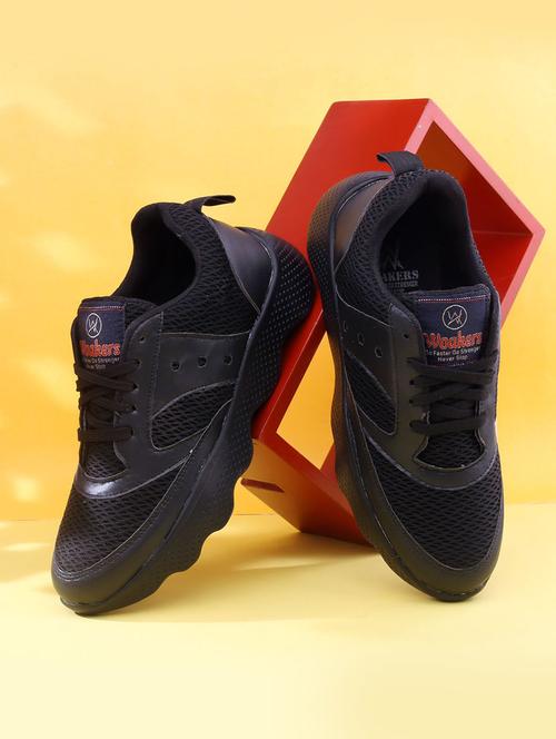 men solid black lace up sport shoes - 20387865 - Standard Image - 0