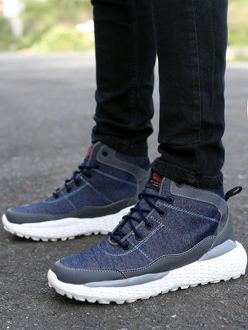 men navy blue solid lace up sneaker - 20387869 - Standard Image - 0