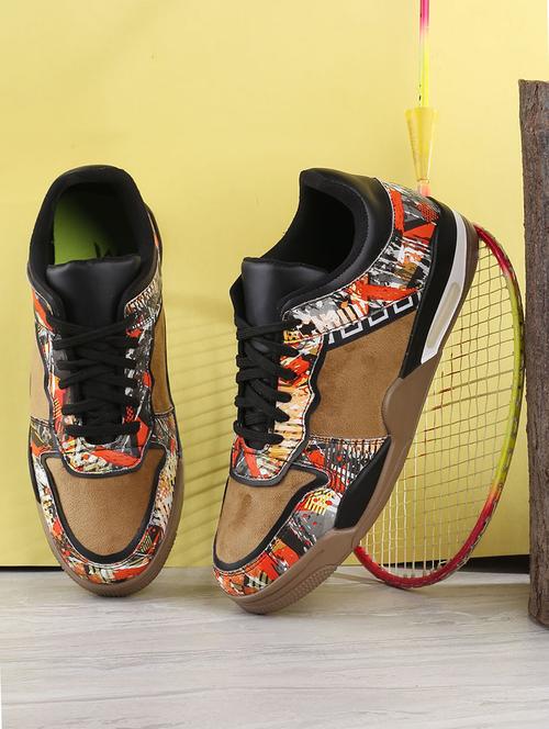 men graphic printed brown lace up sneaker - 20387878 - Standard Image - 0