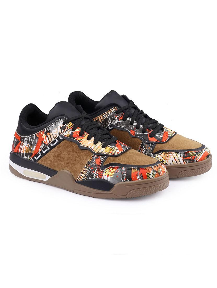 men graphic printed brown lace up sneaker - 20387878 -  Standard Image - 1