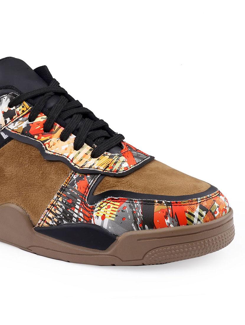 men graphic printed brown lace up sneaker - 20387878 - Standard Image - 4