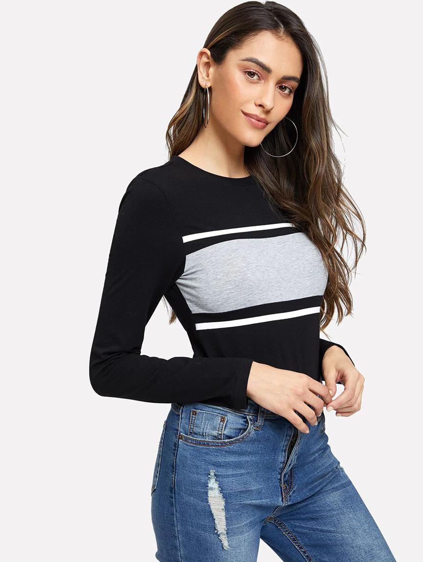 black color block regular top - 20387950 -  Standard Image - 1