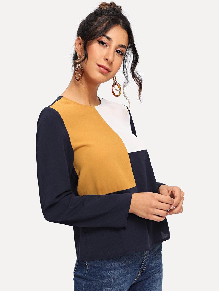navy blue color block straight top - 20387982 -  Standard Image - 1