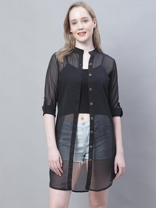 women black georgette regular shirt - 20388047 - Standard Image - 0