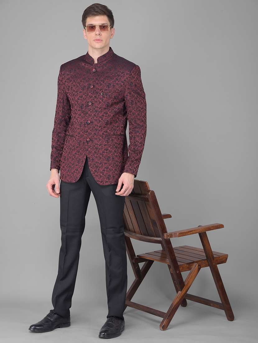 men self design burgundy slim fit polyester blend 2-piece suits suit - 20388096 -  Standard Image - 1
