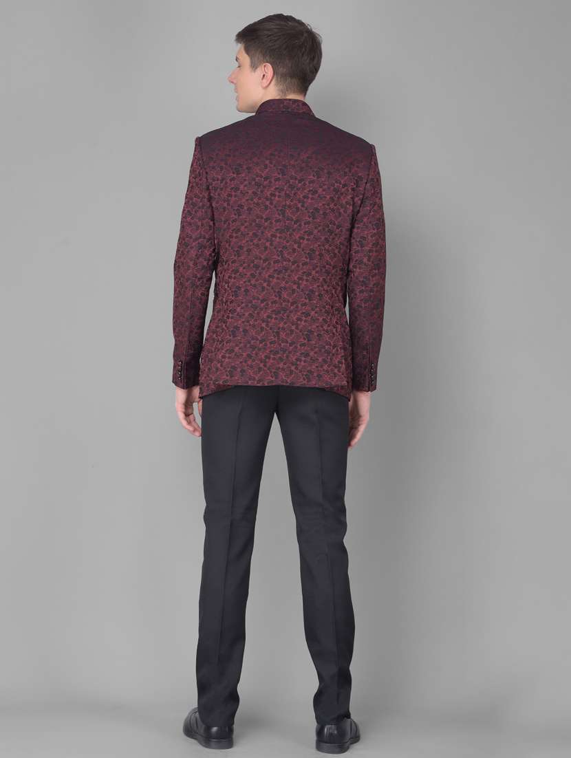 men self design burgundy slim fit polyester blend 2-piece suits suit - 20388096 -  Standard Image - 4