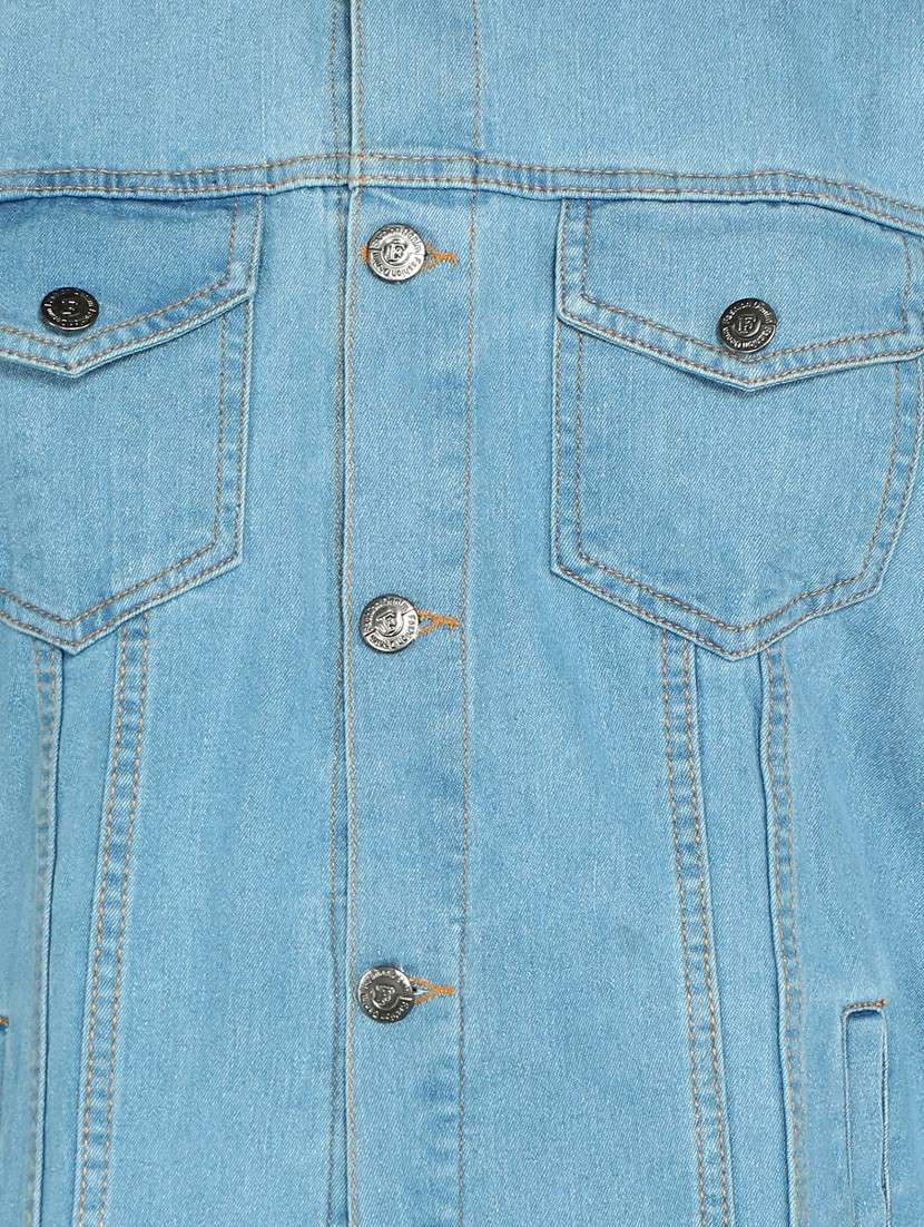 men solid light blue denim casual jacket - 20388713 - Standard Image - 4