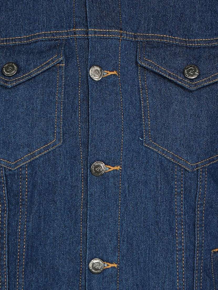 men solid dark blue denim casual jacket - 20388714 -  Standard Image - 4