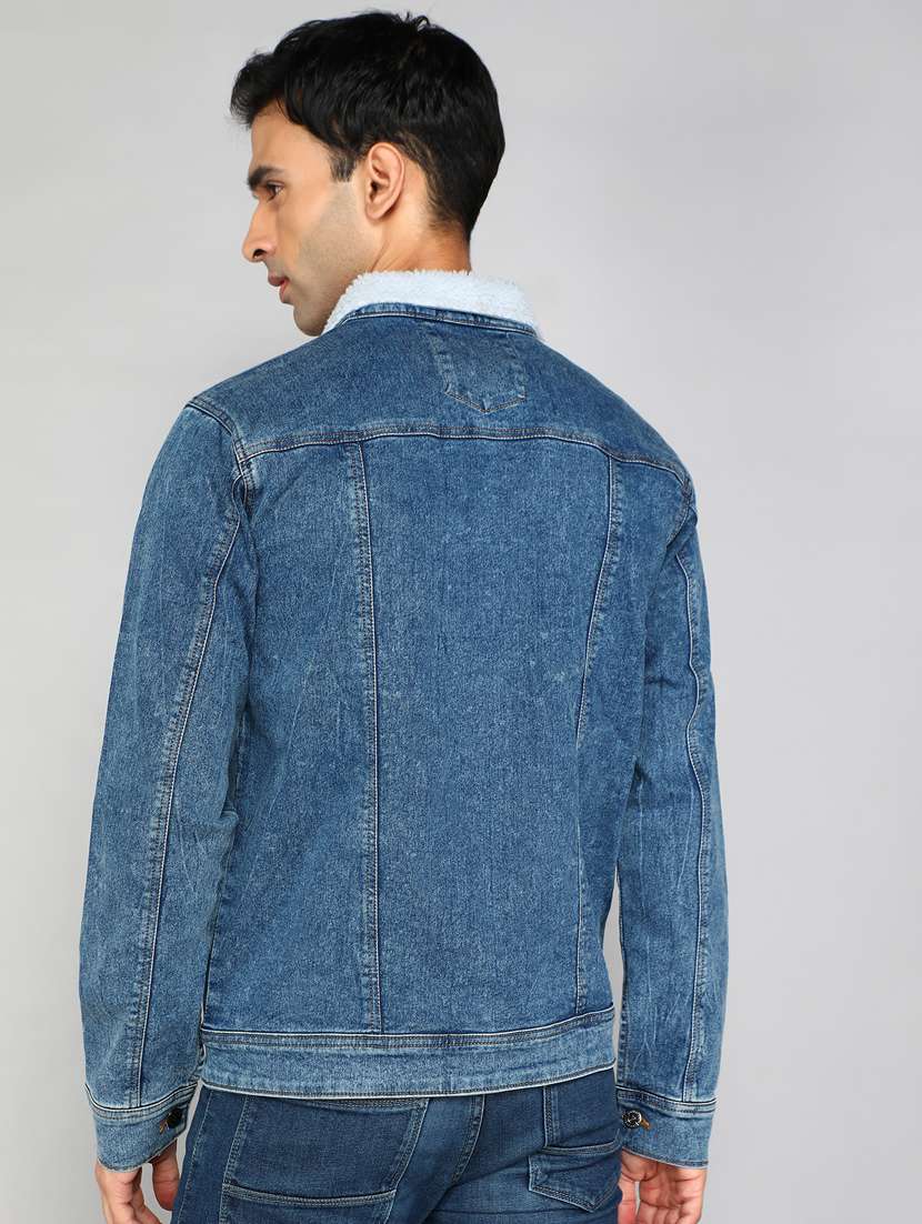 men blue denim washed casual jacket - 20388715 -  Standard Image - 1