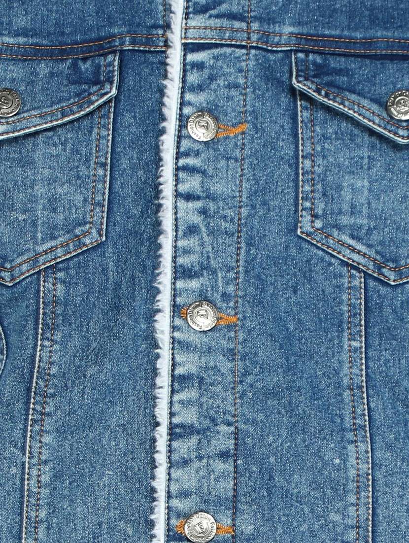 men blue denim washed casual jacket - 20388715 -  Standard Image - 4