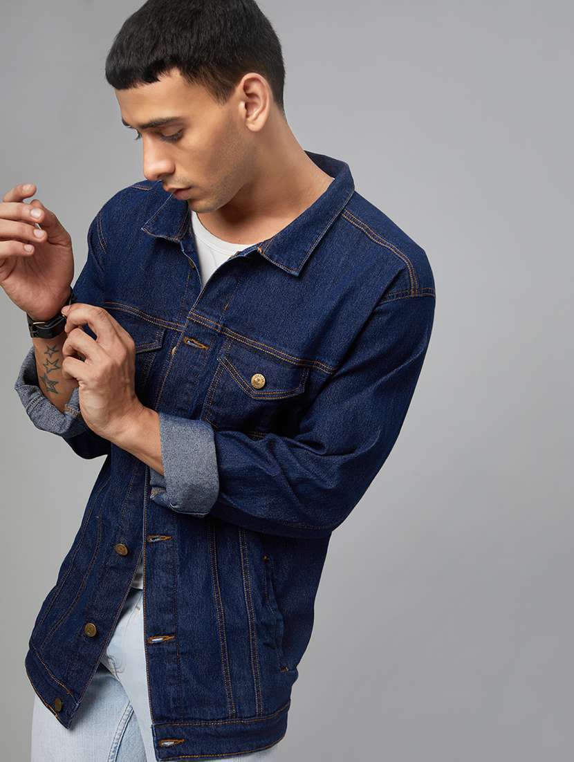 dark blue solid denim jacket - 20388758 -  Standard Image - 1