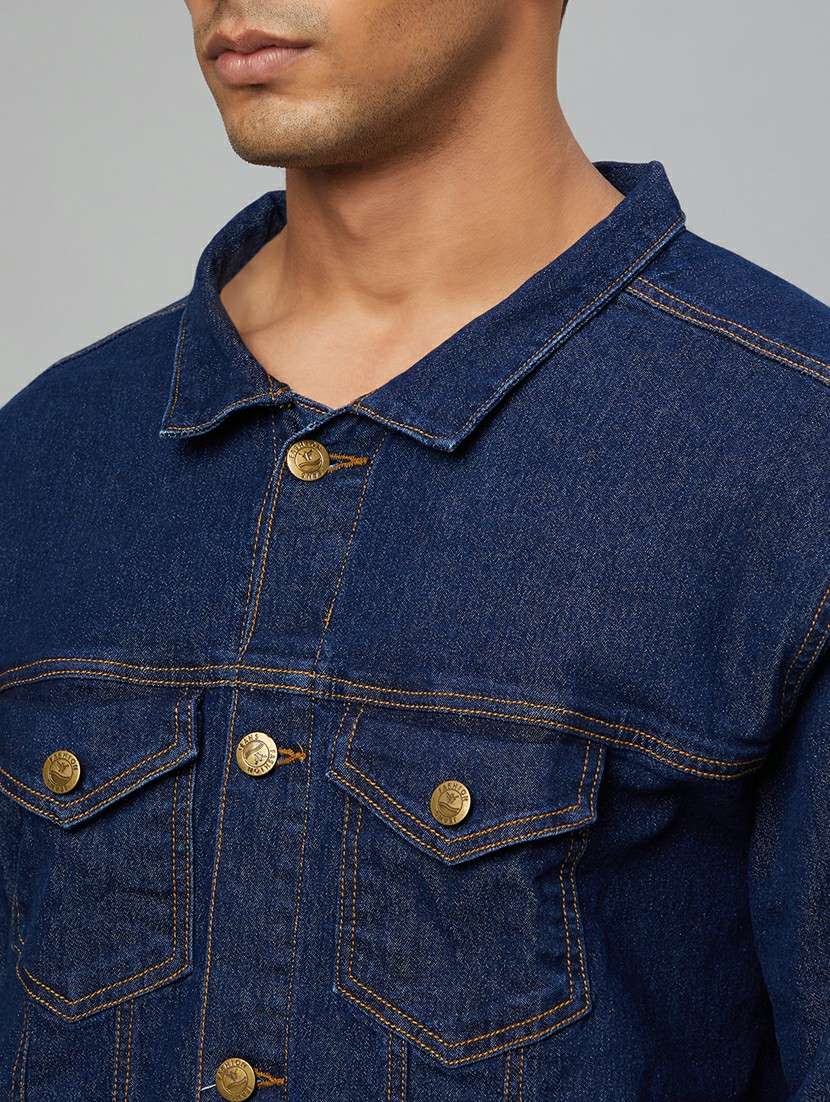 dark blue solid denim jacket - 20388758 -  Standard Image - 4