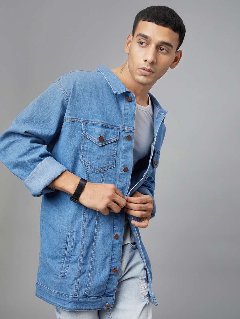 men  blue denim casual jacket - 20388759 -  Standard Image - 1