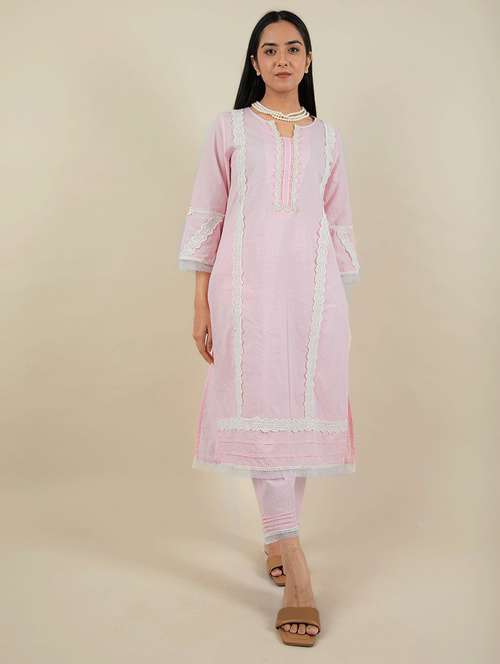 women pink solid kurta pant set - 20388854 - Standard Image - 0