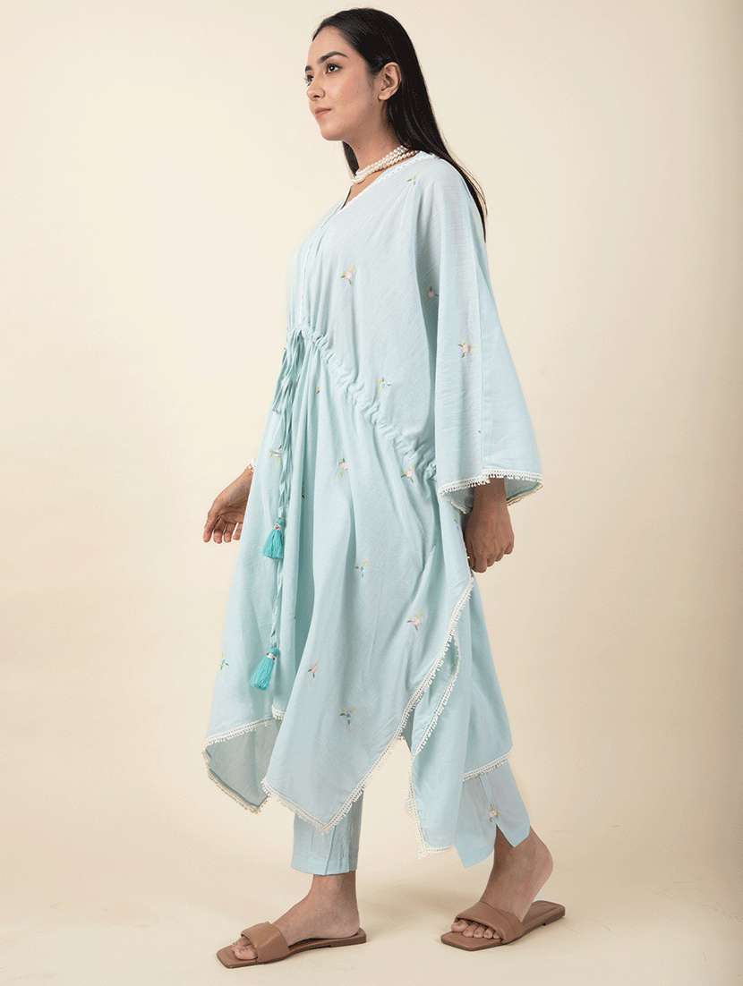 women light blue v-neck kurta kaftan set - 20388861 - Standard Image - 1