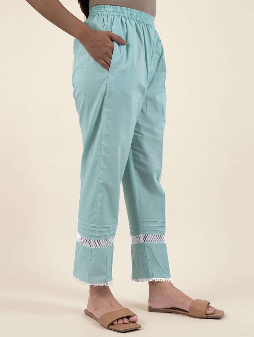 women light blue v-neck kurta pant set - 20388863 - Standard Image - 4