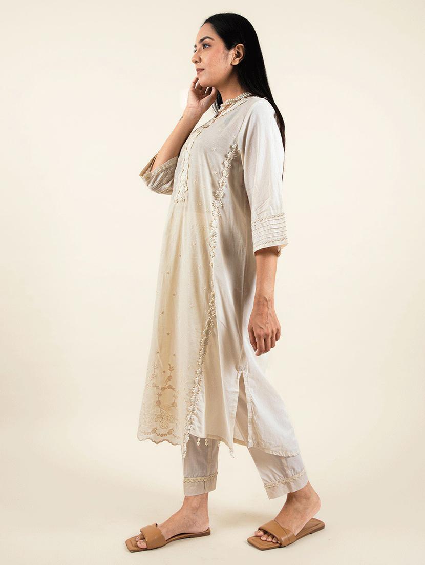 women off-white v-neck kurta pant set - 20388864 - Standard Image - 1