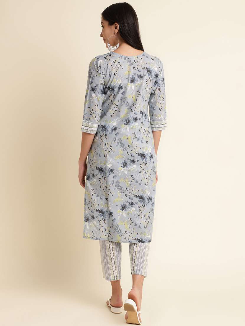 women grey round neck kurta pant set - 20388937 -  Standard Image - 1