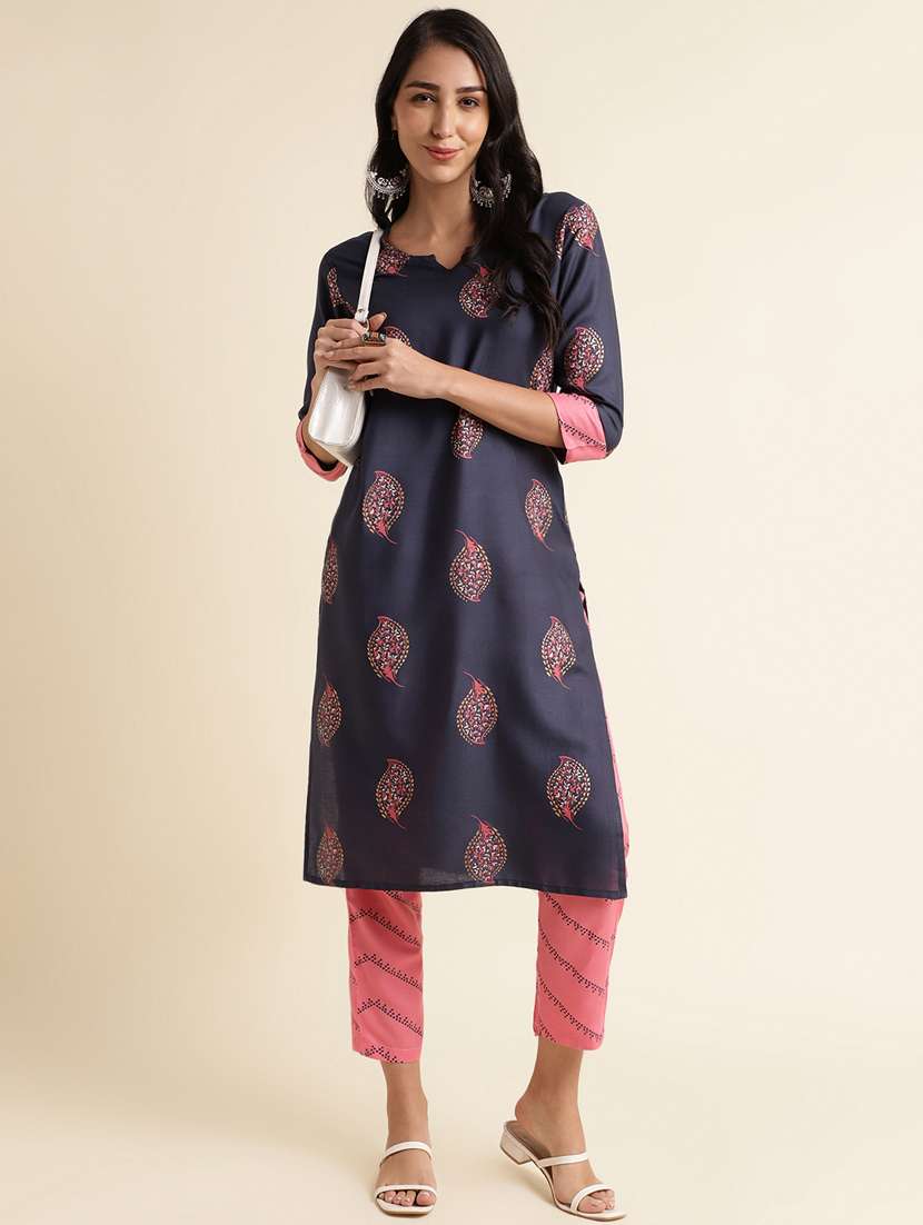Navy Blue Rayon Kurta Pant  Set