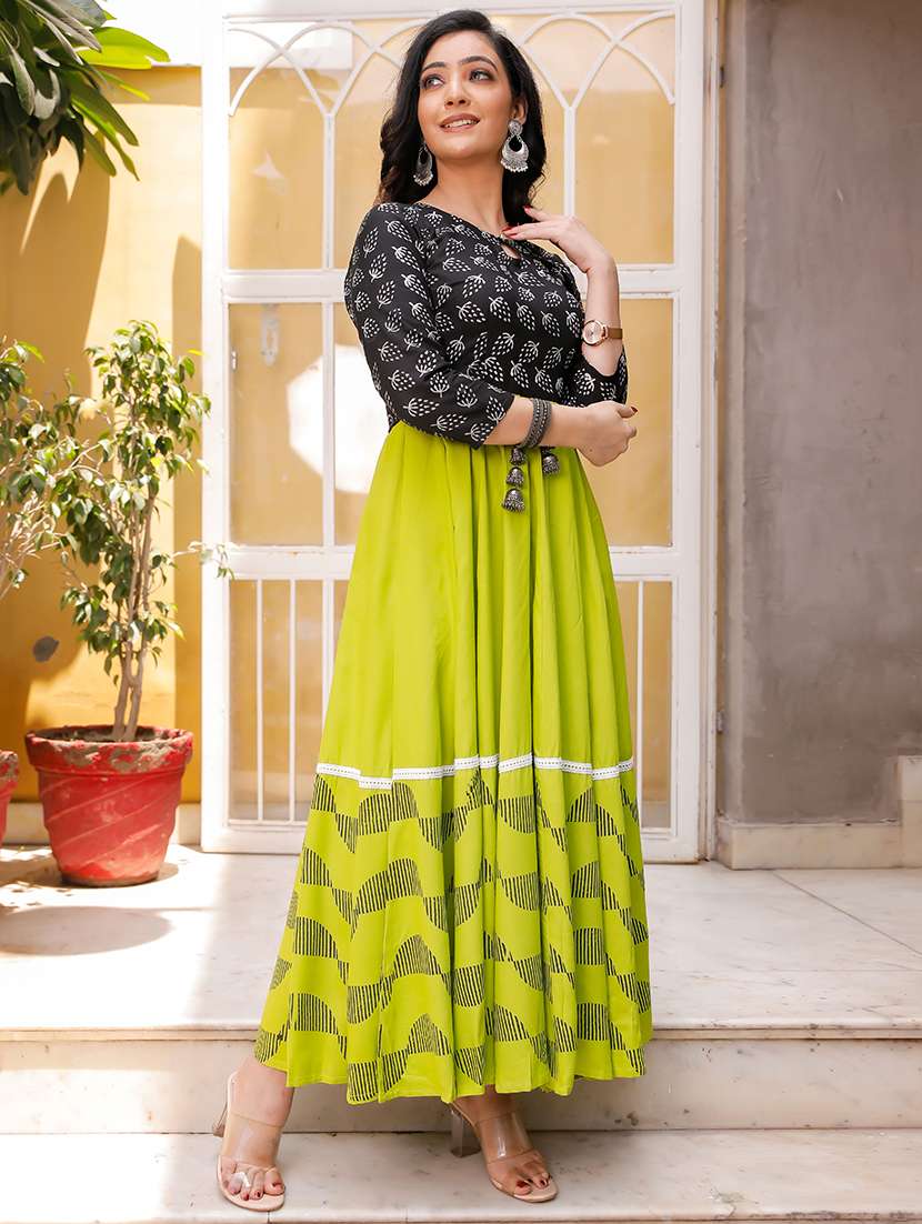green rayon anarkali kurta - 20388994 -  Standard Image - 1