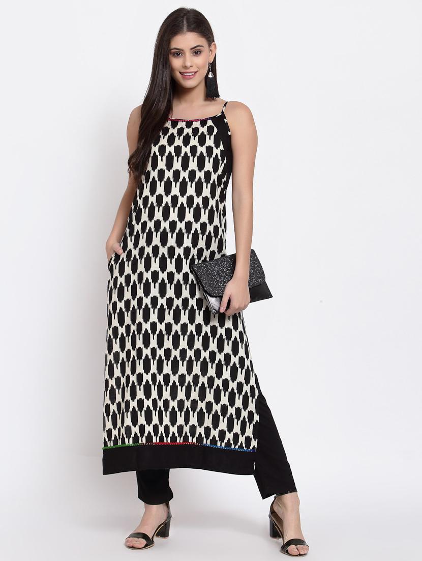 women black ikat print a-line kurta - 20389197 - Standard Image - 1