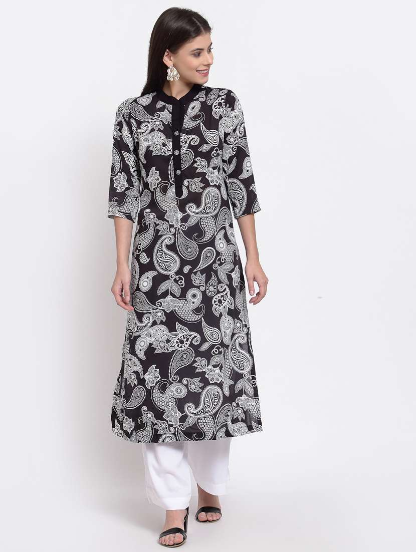 women black piasely print mandarin neck straight kurta - 20389200 -  Standard Image - 1