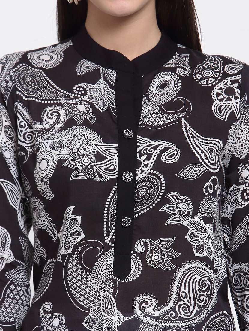 women black piasely print mandarin neck straight kurta - 20389200 - Standard Image - 4
