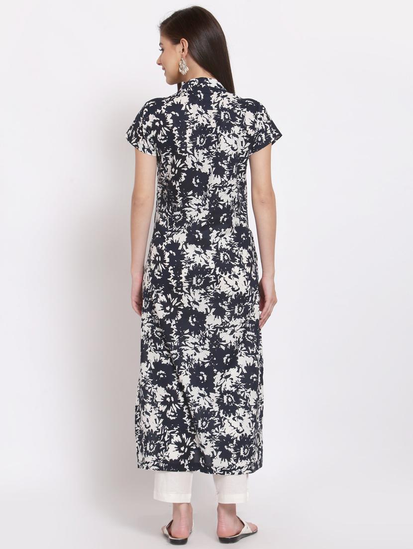 women black printed mandarin neck straight kurta - 20389203 - Standard Image - 1
