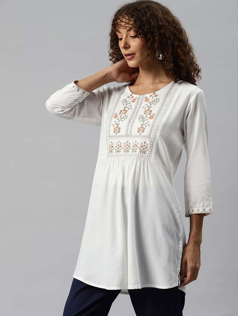 women white round neck a-line kurti - 20389537 -  Standard Image - 1