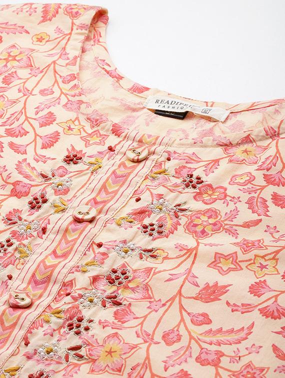 women peach round neck kurta pant set with dupatta - 20389786 - Standard Image - 4