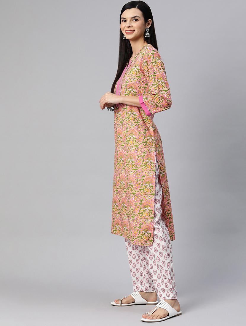 women three quarter sleeve kurta pant with dupatta set - 20389790 - Standard Image - 1