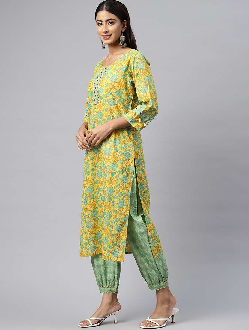 women yellow floral kurta salwar set - 20389794 -  Standard Image - 1