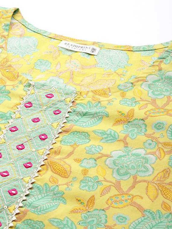 women yellow floral kurta salwar set - 20389794 -  Standard Image - 4