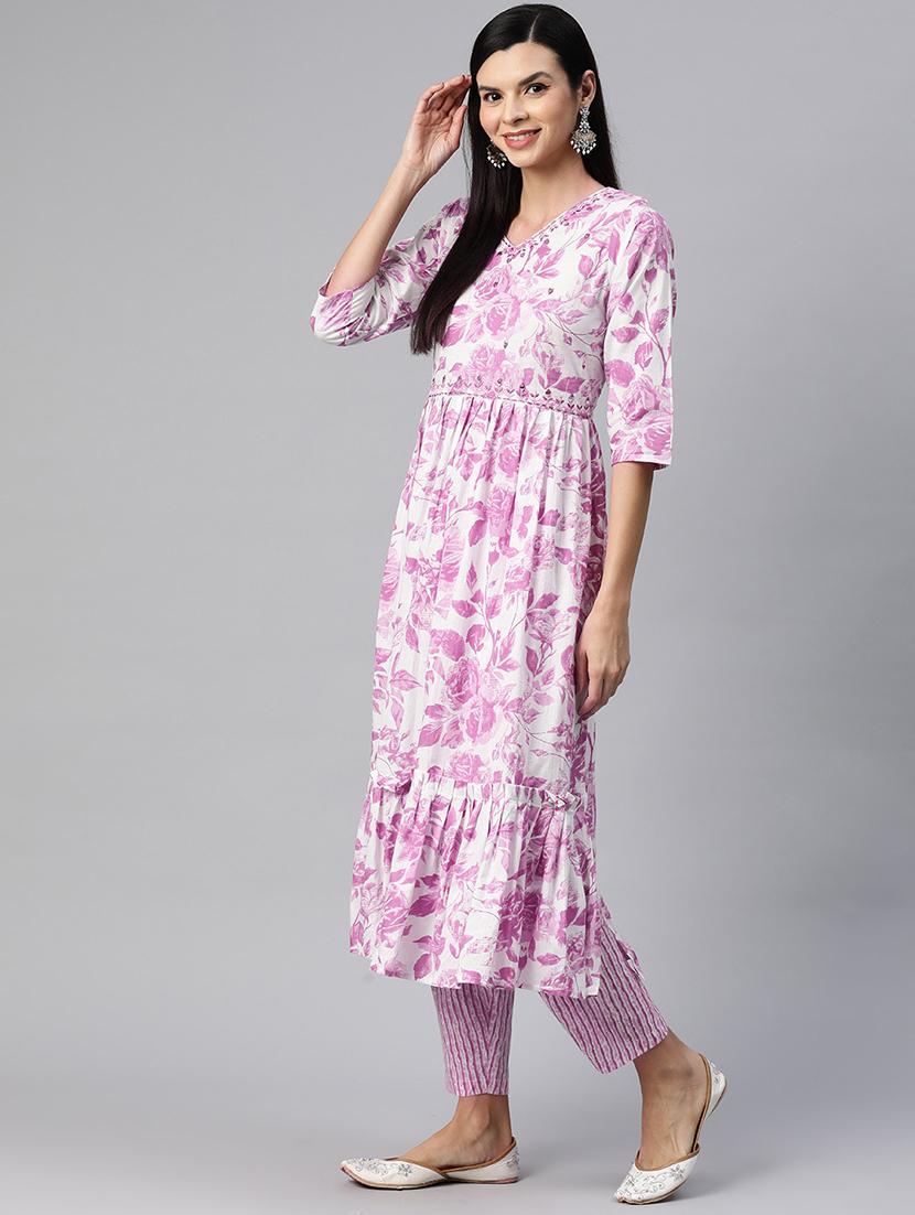 women lavender v-neck kurta pant set with dupatta - 20389795 - Standard Image - 1