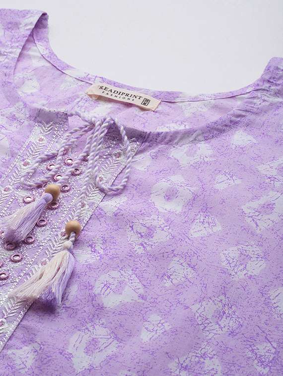 women lavender tie up neck kurta pant set with dupatta - 20389810 - Standard Image - 4