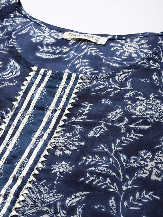 women navy blue round neck kurta pant set - 20389815 -  Standard Image - 4