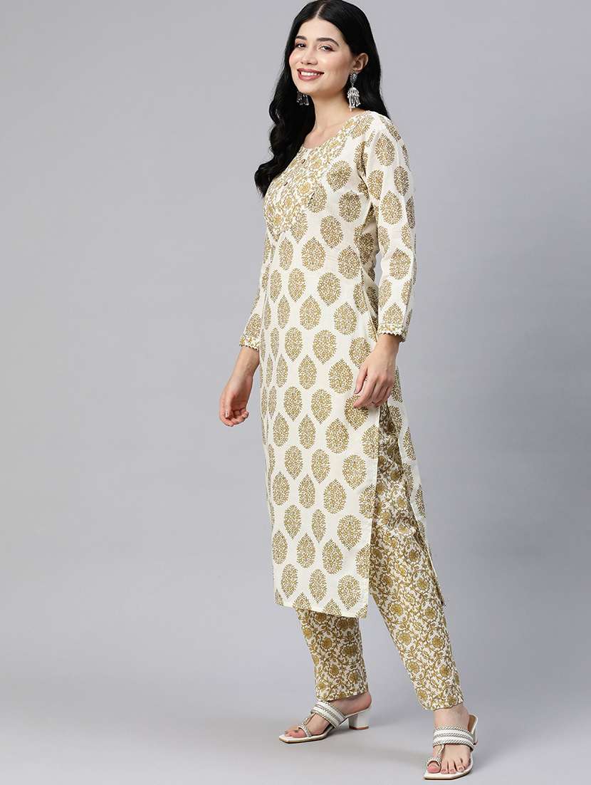 women white floral printed kurta pant set - 20389819 -  Standard Image - 1