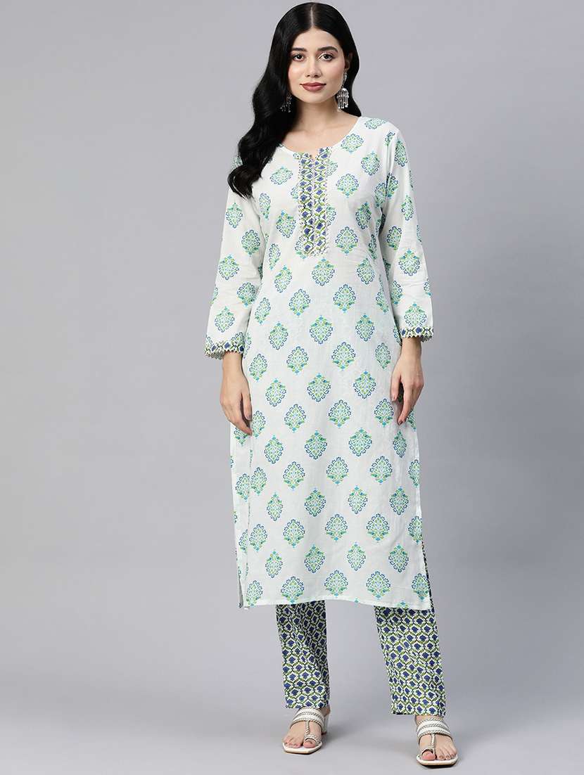 women white notch neck kurta pant set 