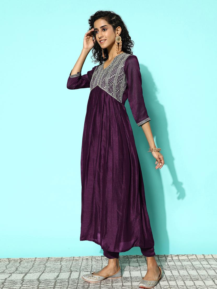 women purple kurta pant set with dupatta - 20390167 -  Standard Image - 1