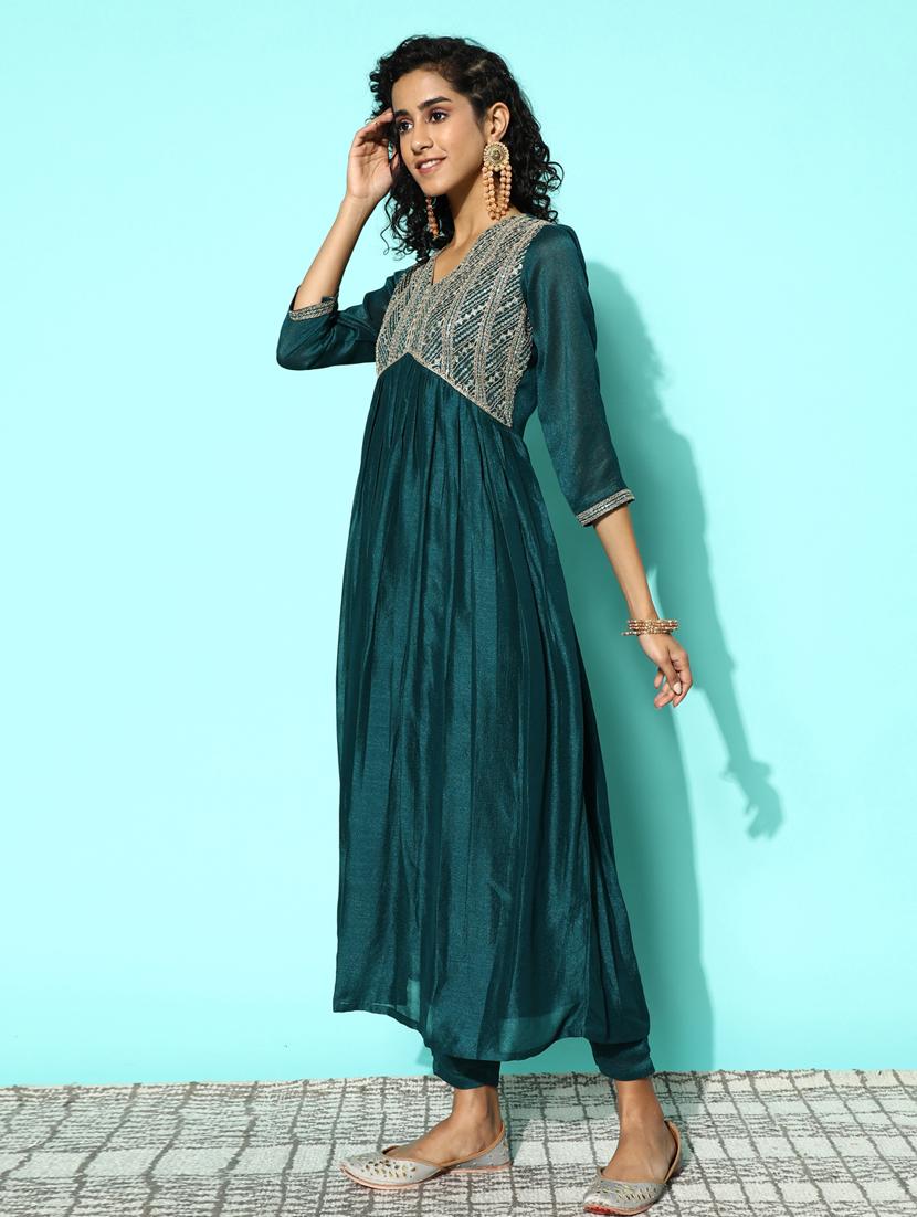 women teal kurta pant set with dupatta - 20390168 -  Standard Image - 1