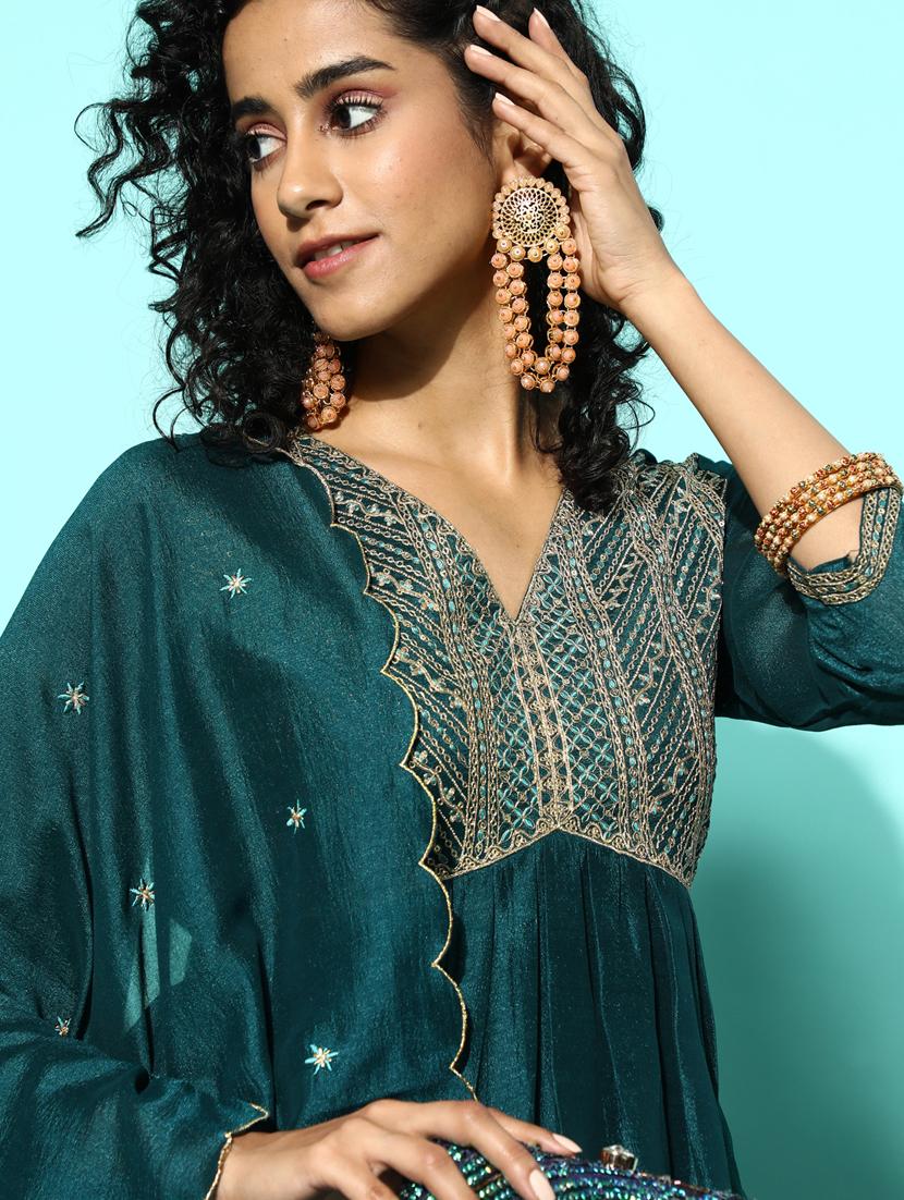 women teal kurta pant set with dupatta - 20390168 - Standard Image - 4