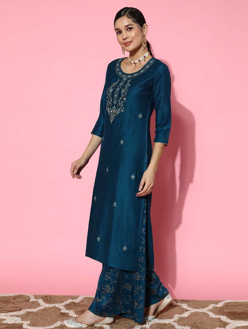 women blue kurta palazzo set with dupatta - 20390169 - Standard Image - 1