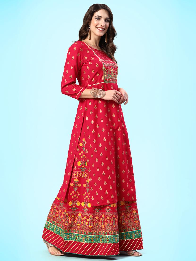 foil print kurta skirt dupatta set - 20390170 - Standard Image - 1
