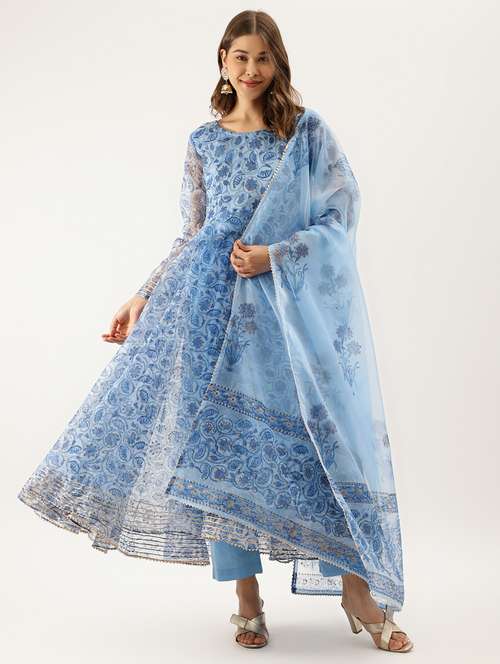 women light blue long sleeve kurta pant with dupatta set - 20390416 - Standard Image - 0